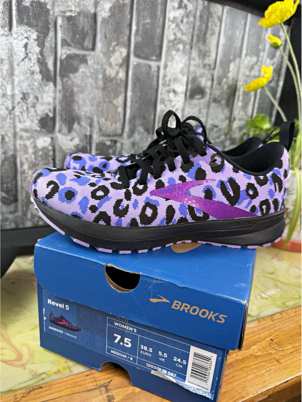 Brooks Revel 5 Women's Running Shoes Breathable Purple/Black Leopard US 7.5 B